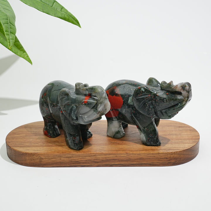 Unique,Natural Crystal African Bloodstone Upturned Trunk Elephant Carving