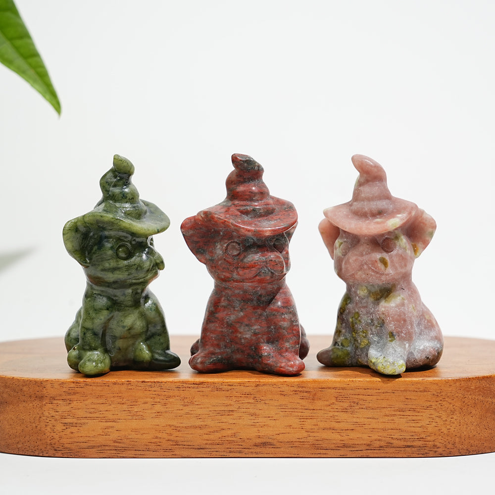 Natural Crystal Wizard French Bulldog Carving
