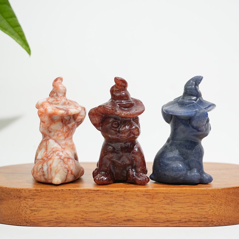 Natural Crystal Wizard French Bulldog Carving
