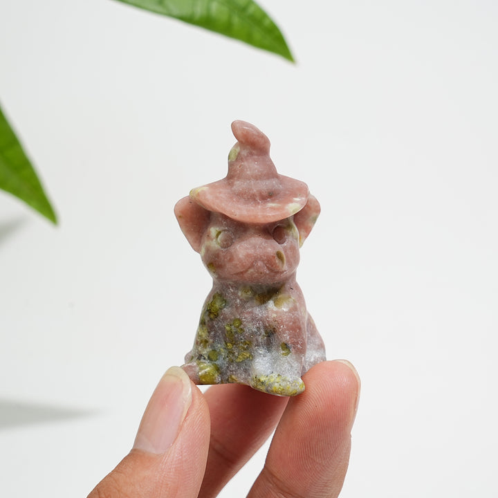 Natural Crystal Wizard French Bulldog Carving