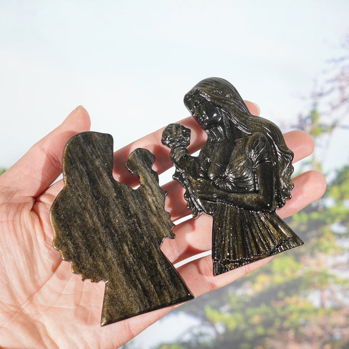 Natural Rose-Holding Maiden Figurine