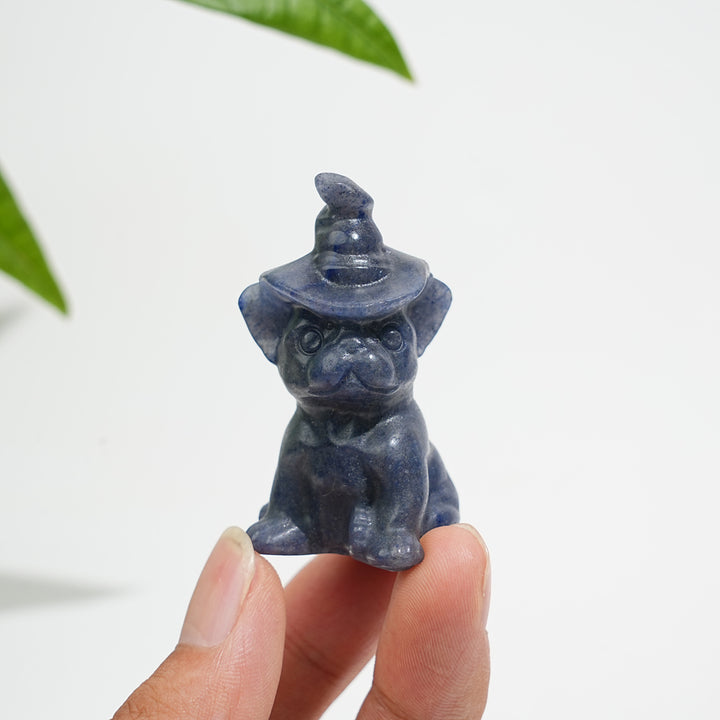 Natural Crystal Wizard French Bulldog Carving