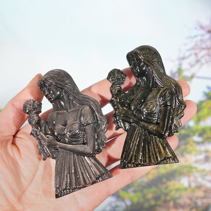 Natural Rose-Holding Maiden Figurine