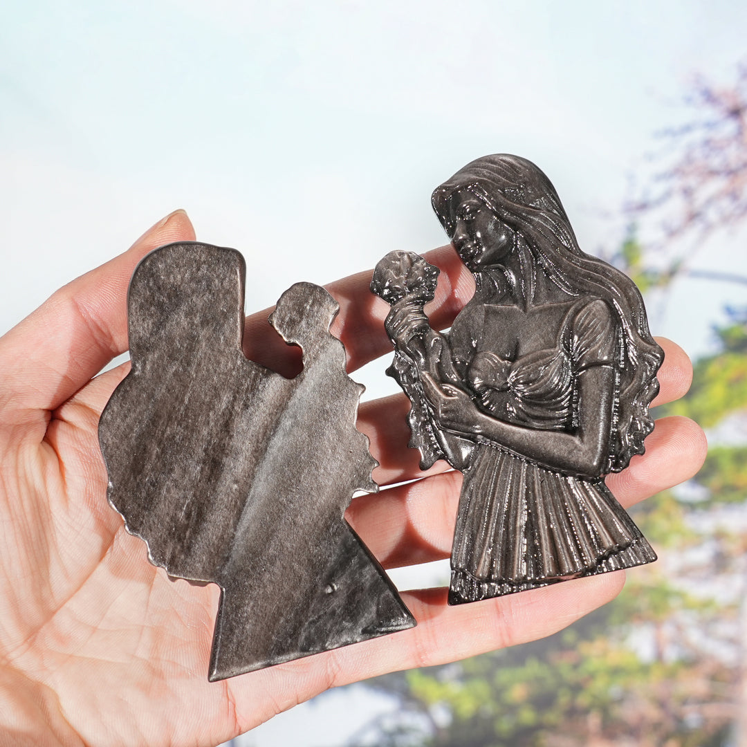 Natural Rose-Holding Maiden Figurine