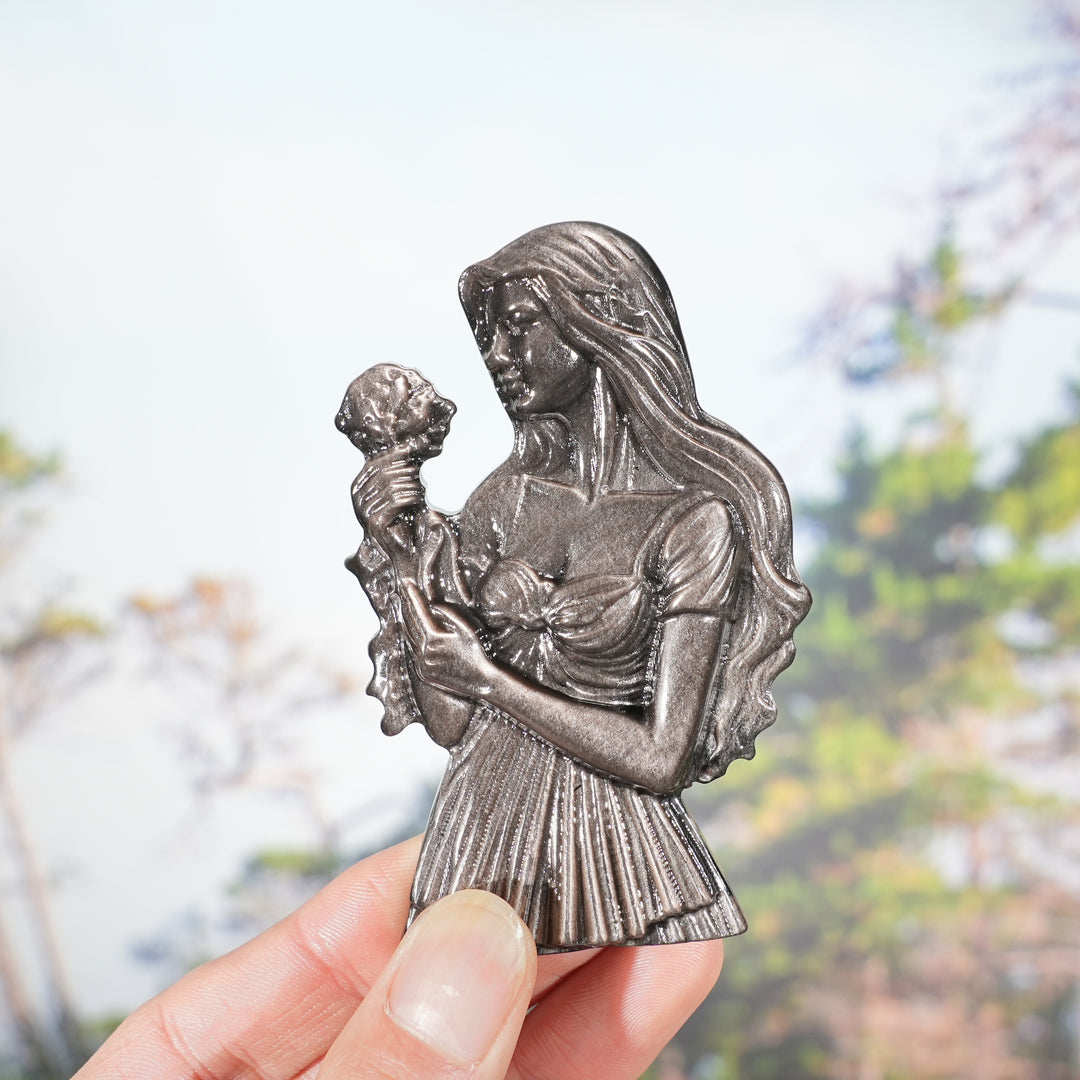 Natural Rose-Holding Maiden Figurine