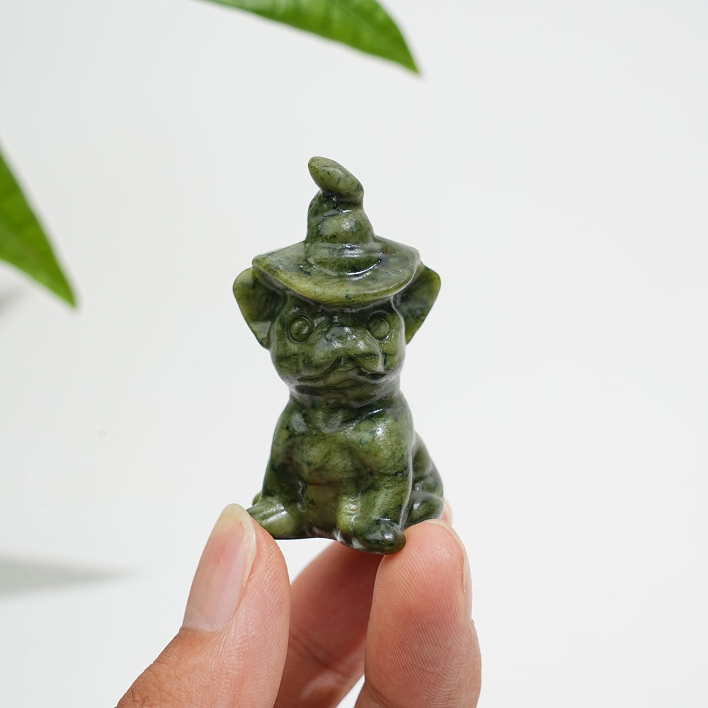 Natural Crystal Wizard French Bulldog Carving