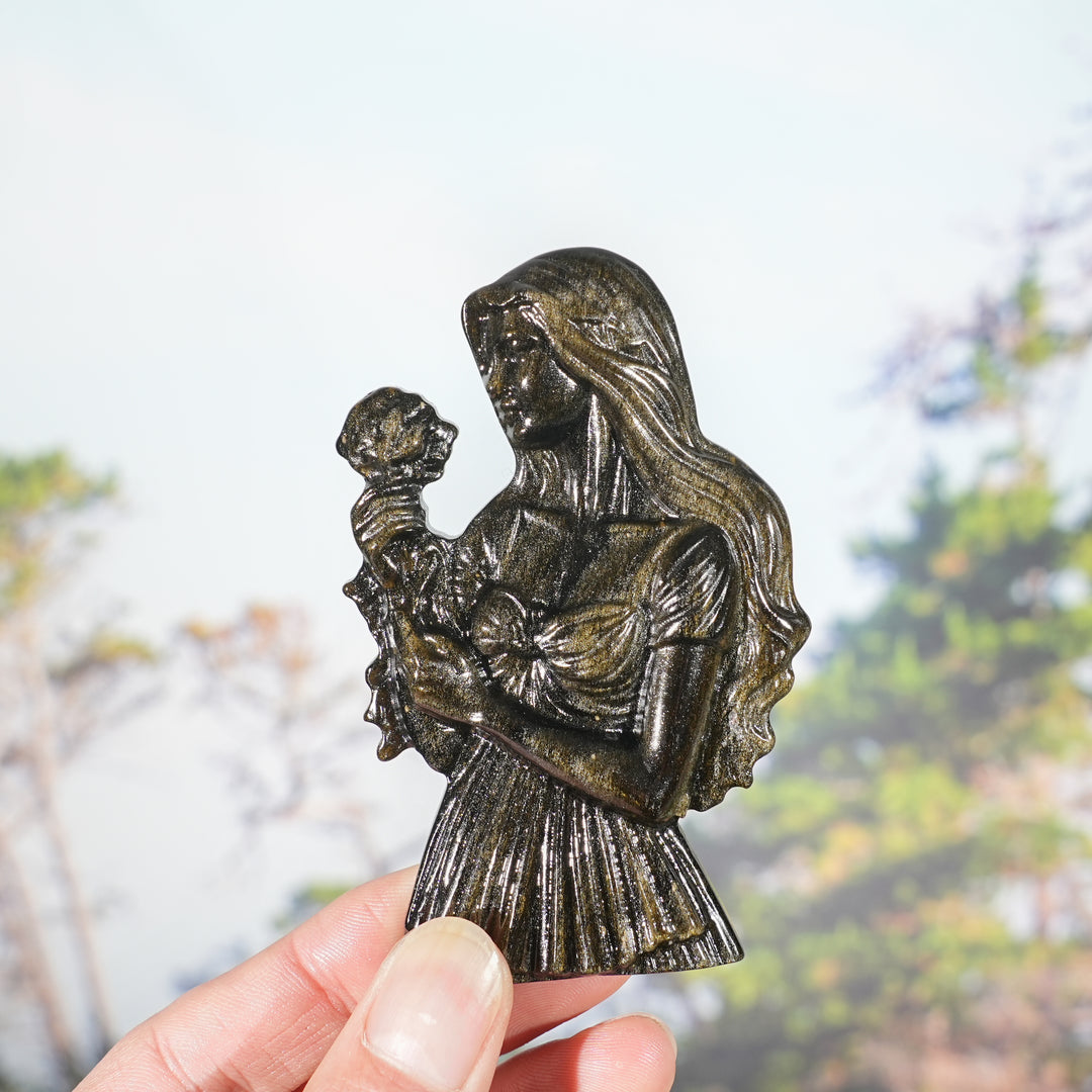Natural Rose-Holding Maiden Figurine