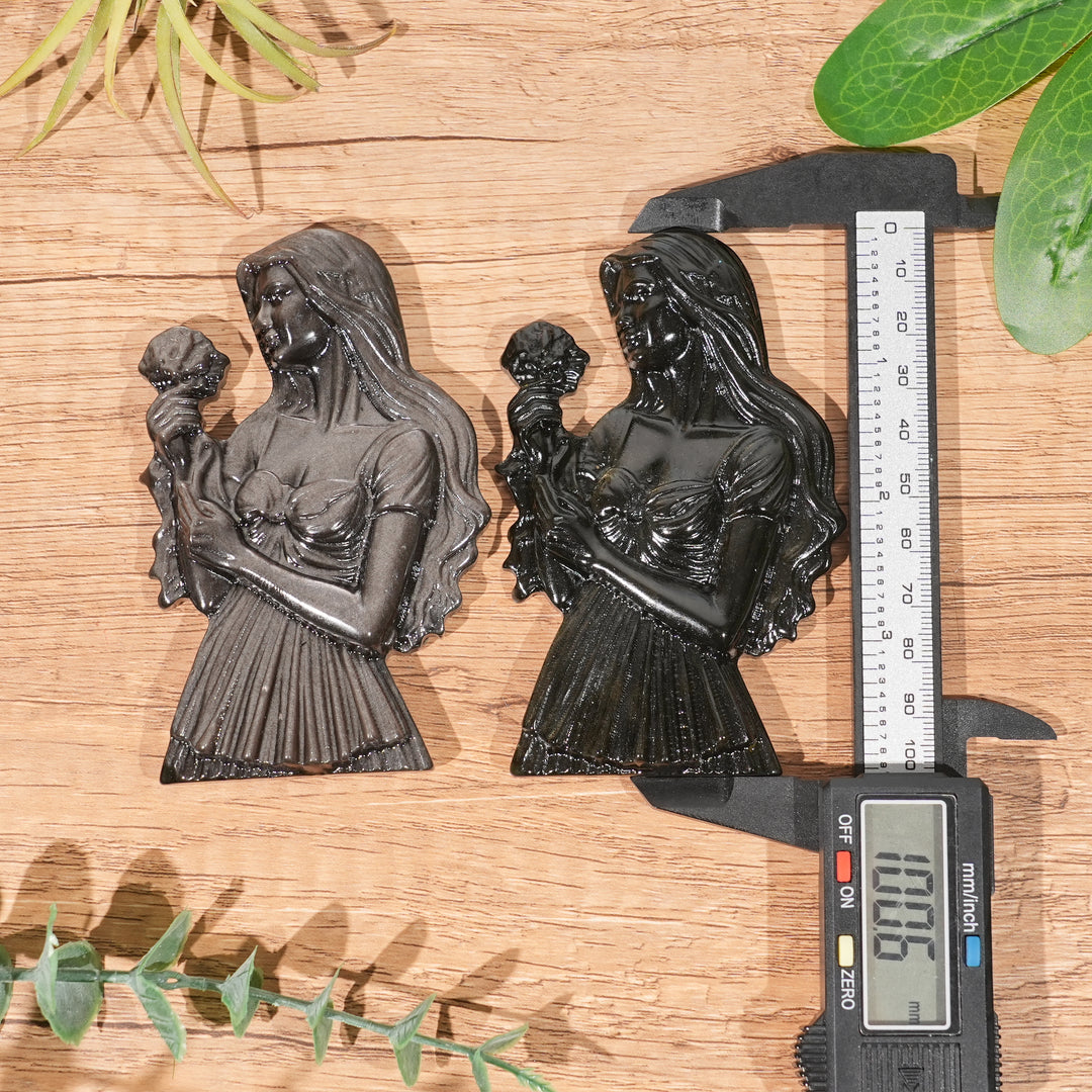 Natural Rose-Holding Maiden Figurine