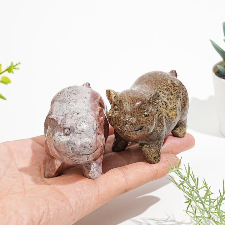 Natural Crystal Picture Jasper Pig Carving