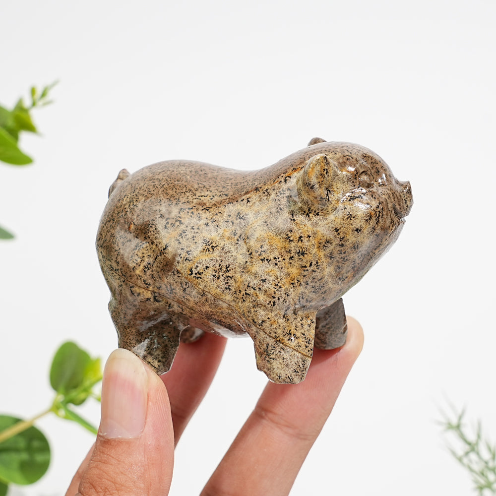 Natural Crystal Picture Jasper Pig Carving