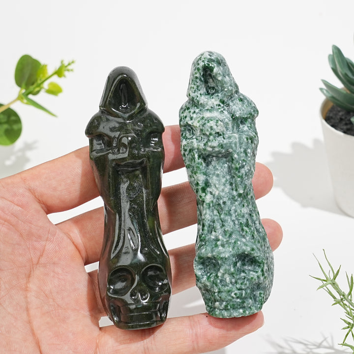 Natural Crystal Standing Grim Reaper Skull Carving