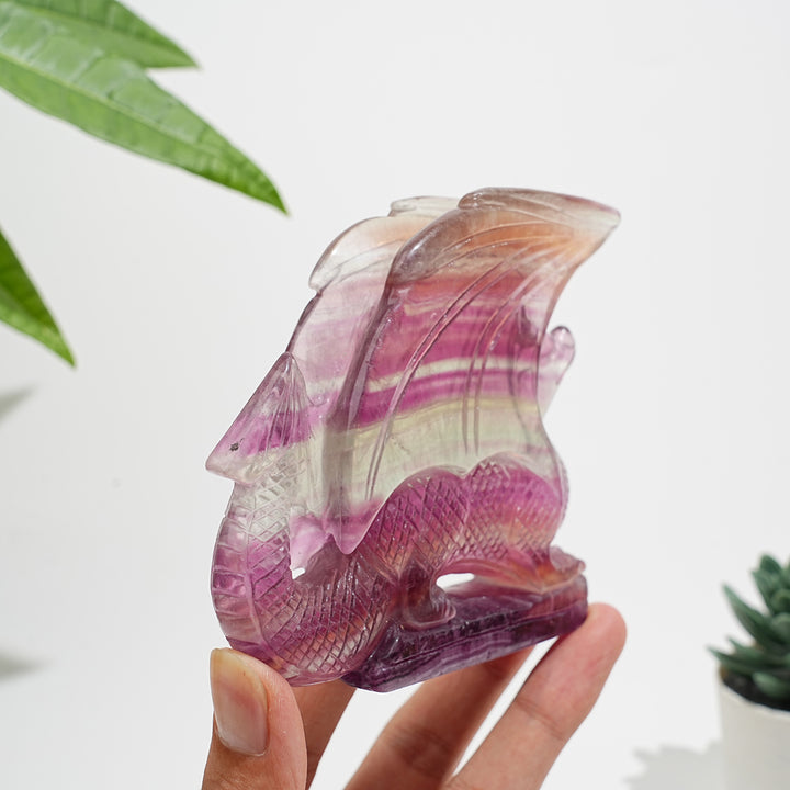 Unique,A Slightly Imperfect Natural Fluorite Winged Dragon Carving