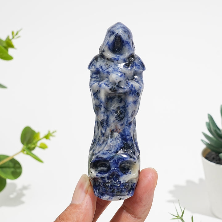 Natural Crystal Standing Grim Reaper Skull Carving