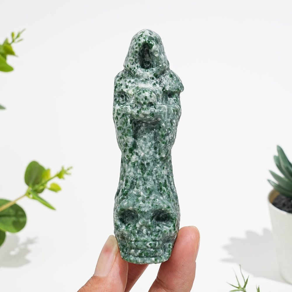 Natural Crystal Standing Grim Reaper Skull Carving