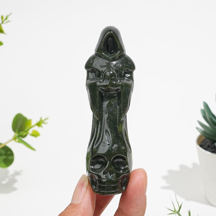 Natural Crystal Standing Grim Reaper Skull Carving