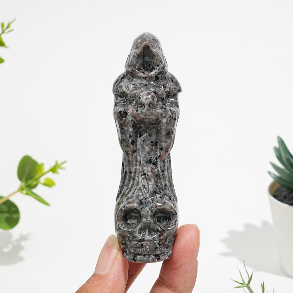Natural Crystal Standing Grim Reaper Skull Carving