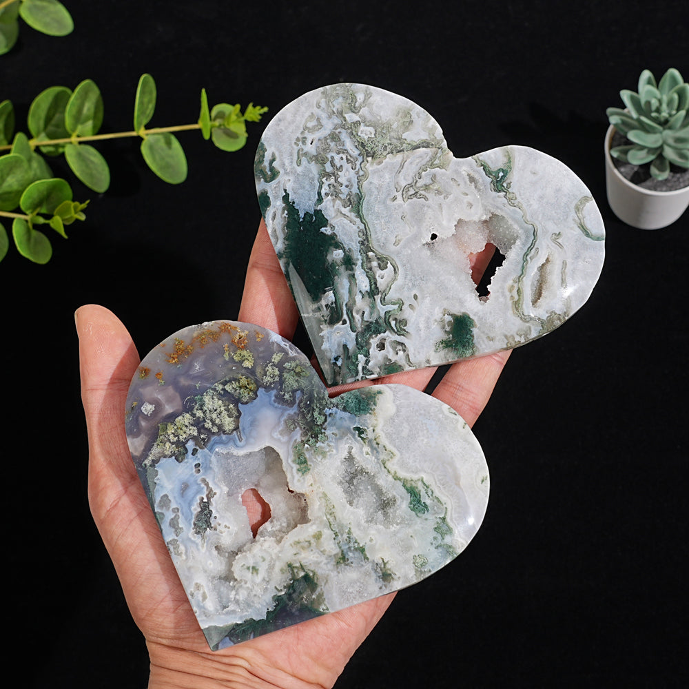 Imperfect,Unique Natural Crystal Moss Agate Heart