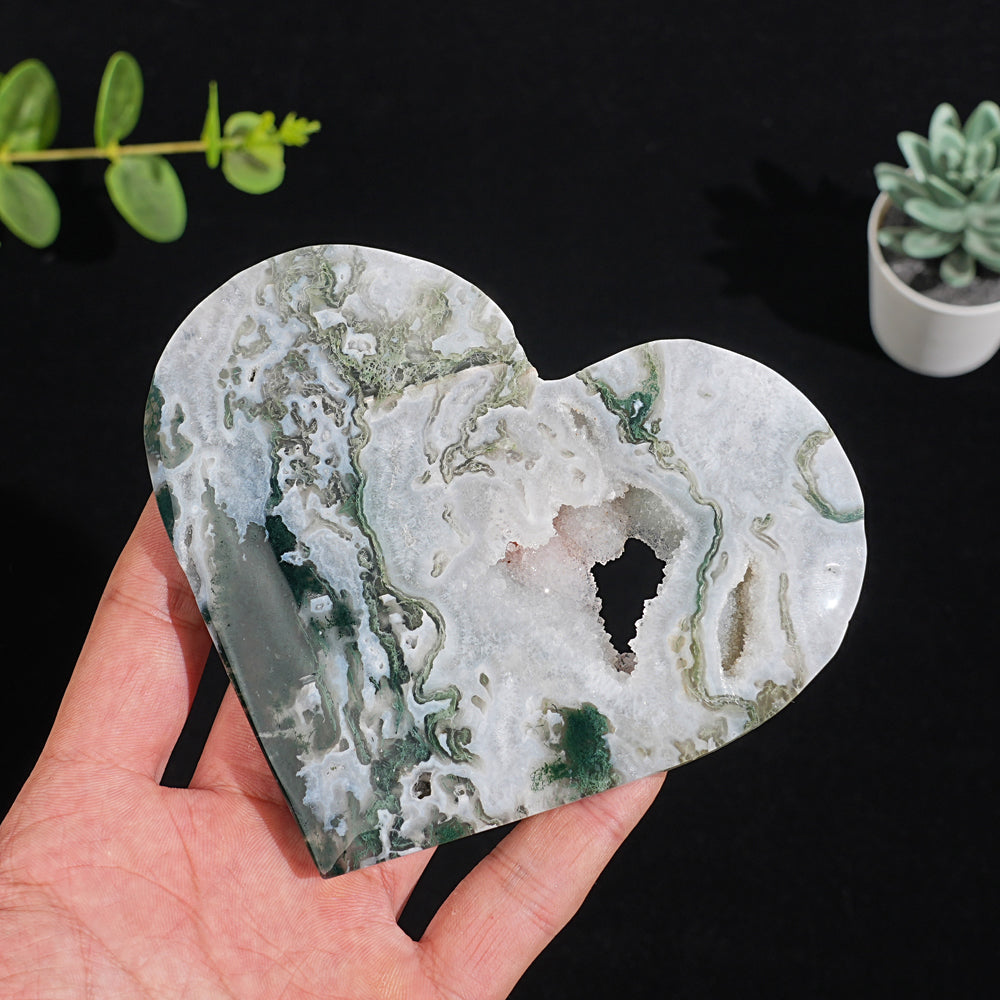 Imperfect,Unique Natural Crystal Moss Agate Heart