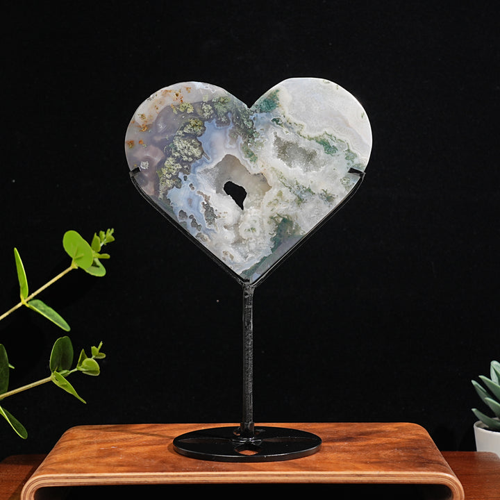 Imperfect,Unique Natural Crystal Moss Agate Heart