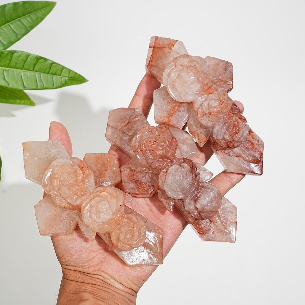Natural Fire Quartz Flower Cross Carving
