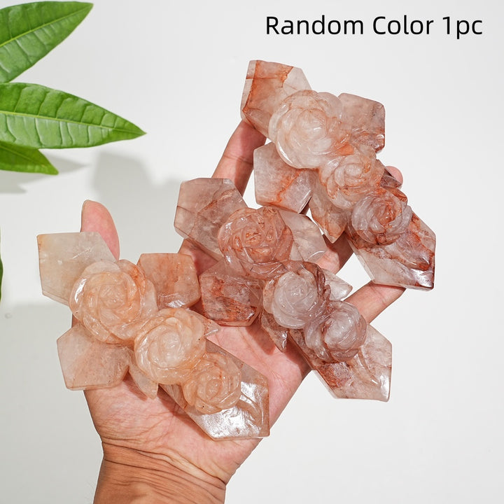 Natural Fire Quartz Flower Cross Carving
