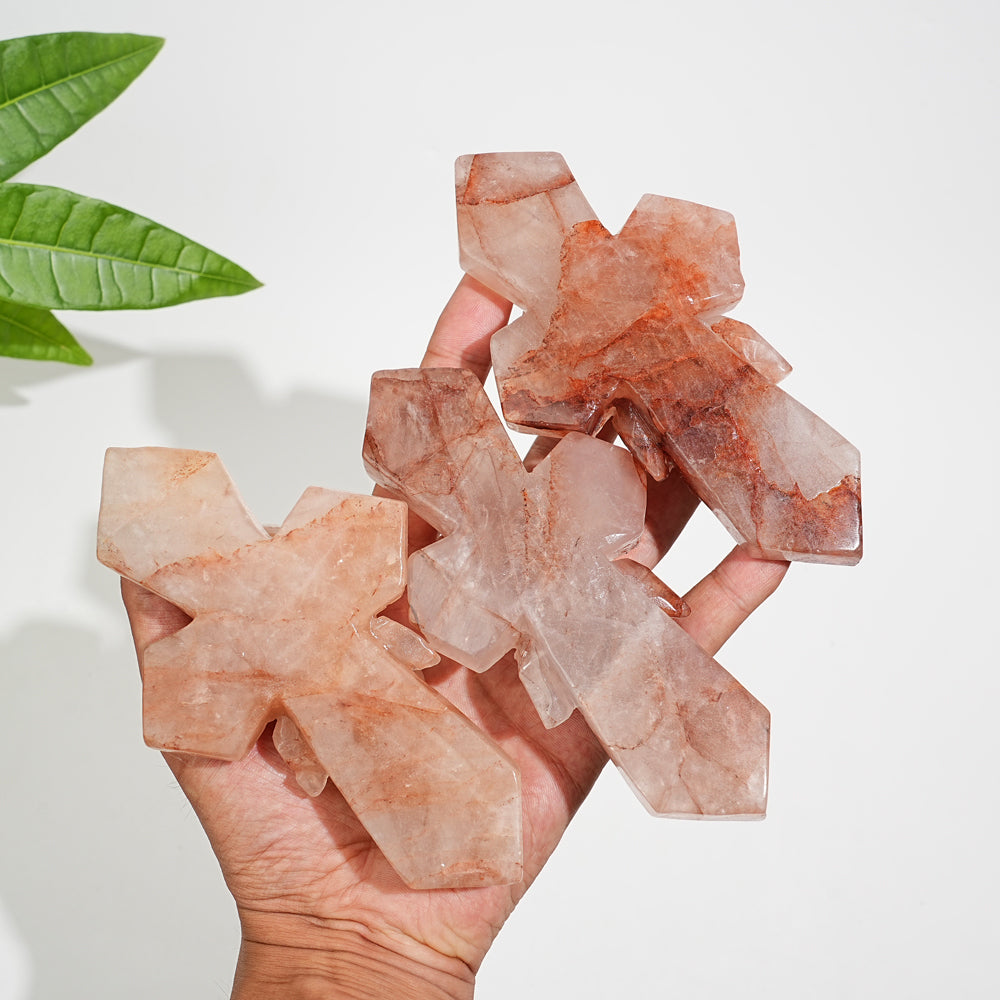 Natural Fire Quartz Flower Cross Carving