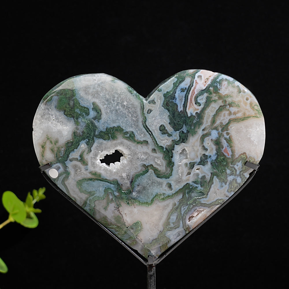 Imperfect,Unique Natural Crystal Moss Agate Heart