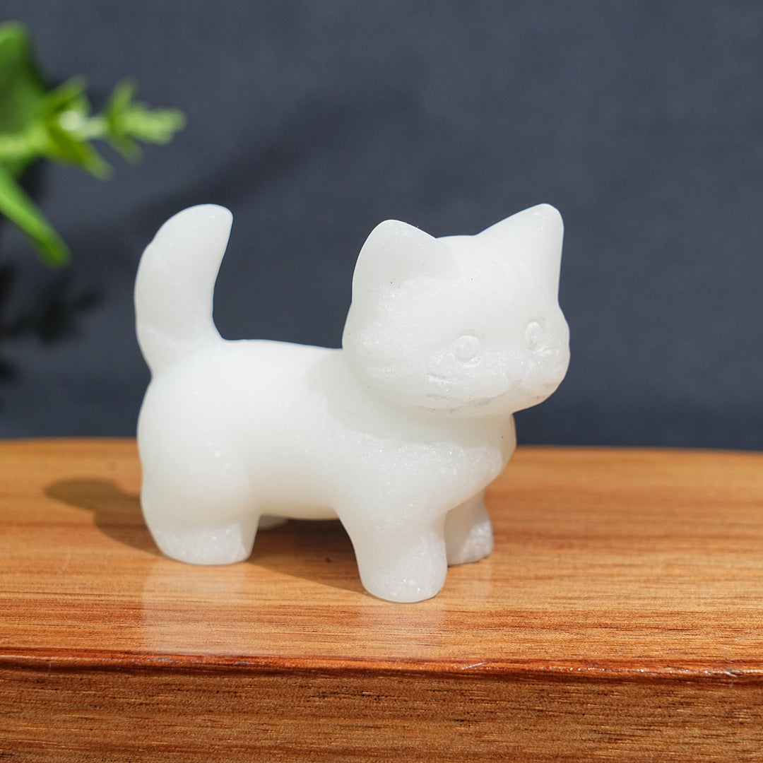Natural Crystal Cat Carving With Raised Tail