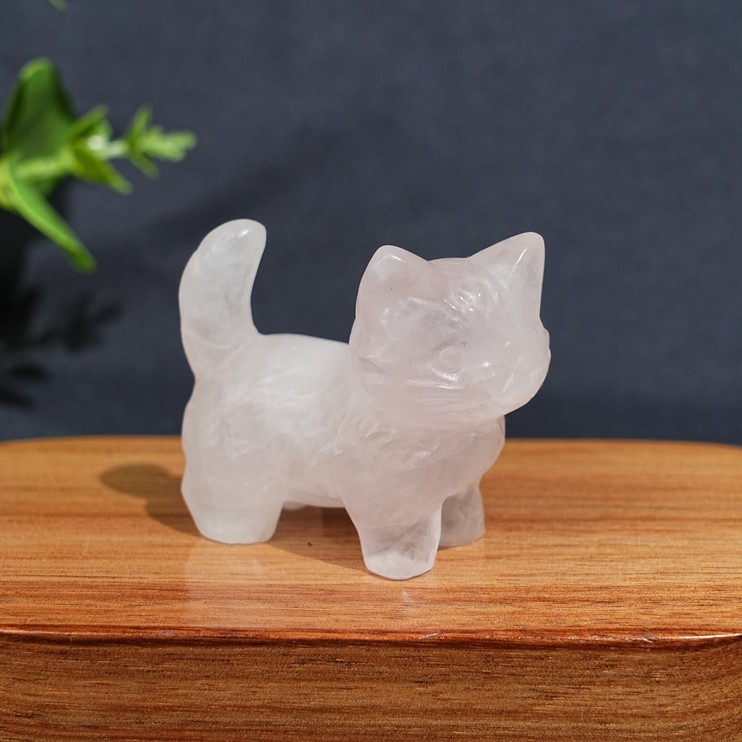 Natural Crystal Cat Carving With Raised Tail
