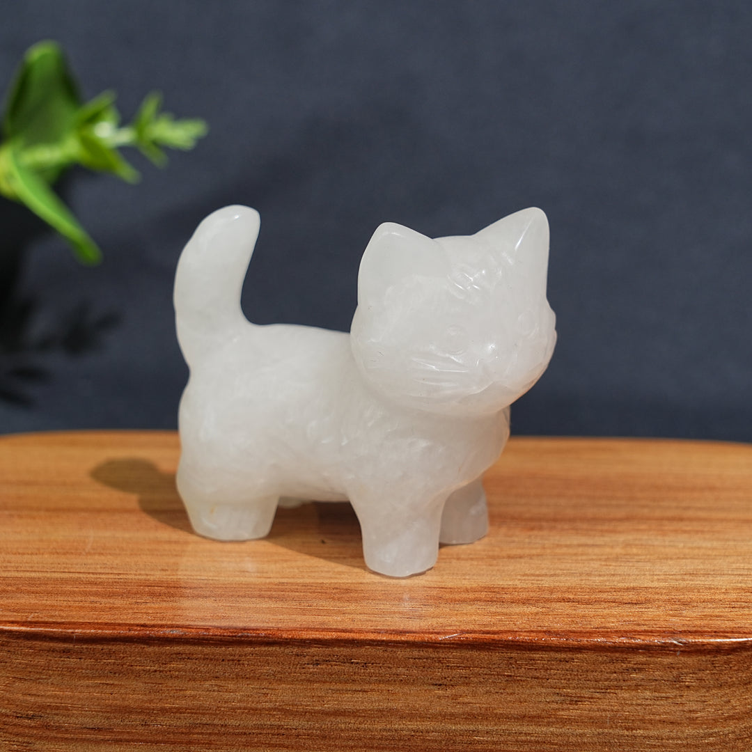 Natural Crystal Cat Carving With Raised Tail