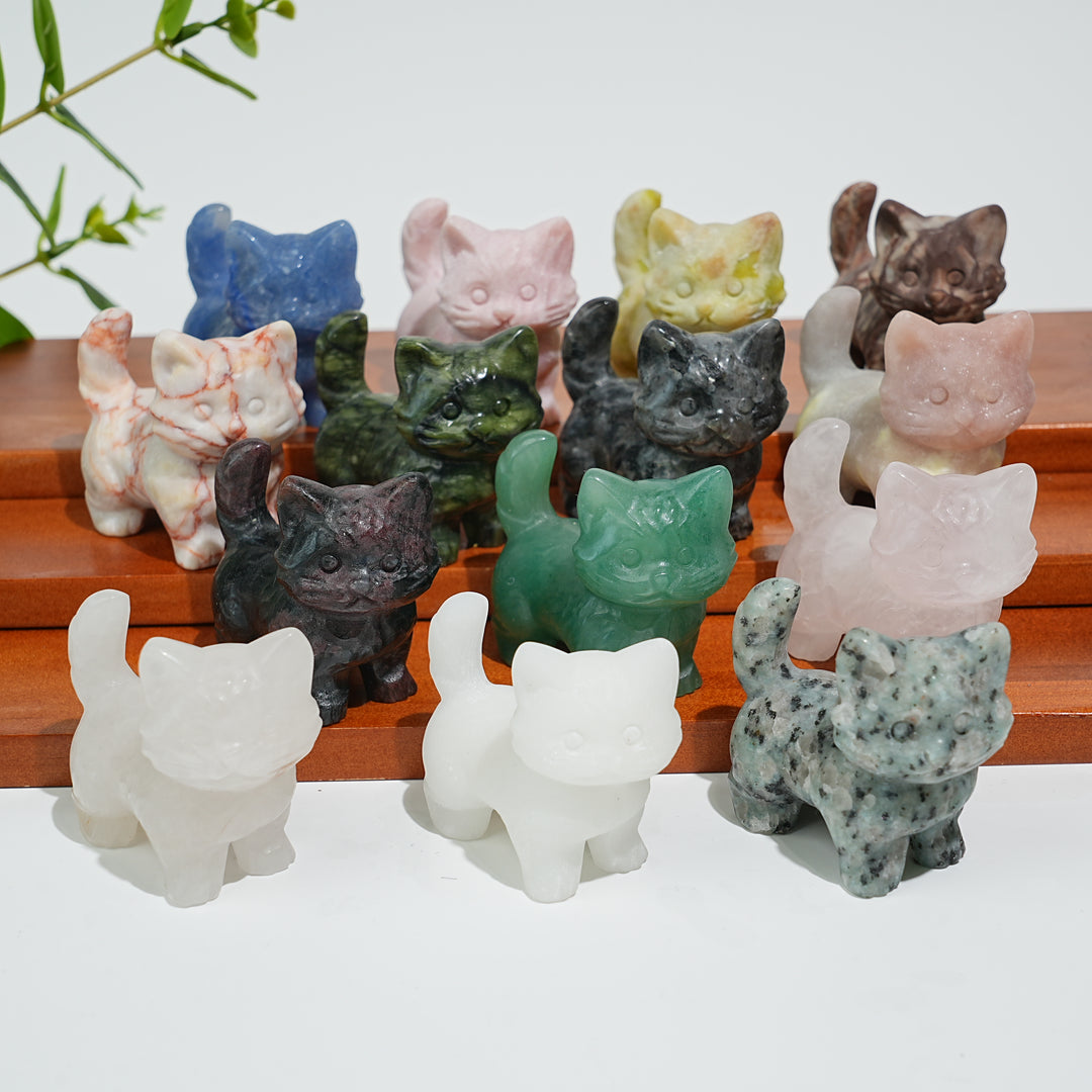 Natural Crystal Cat Carving With Raised Tail