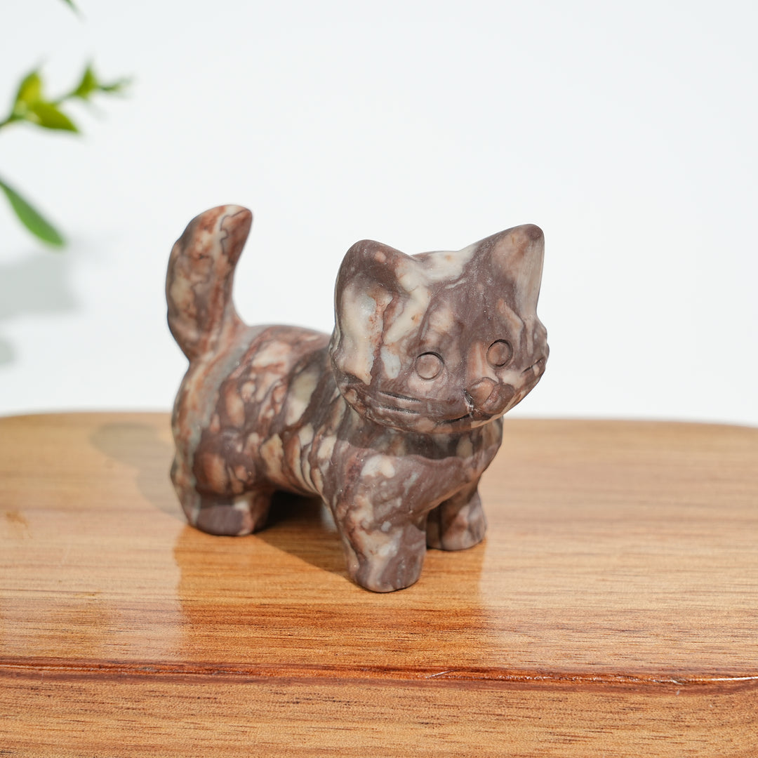 Natural Crystal Cat Carving With Raised Tail