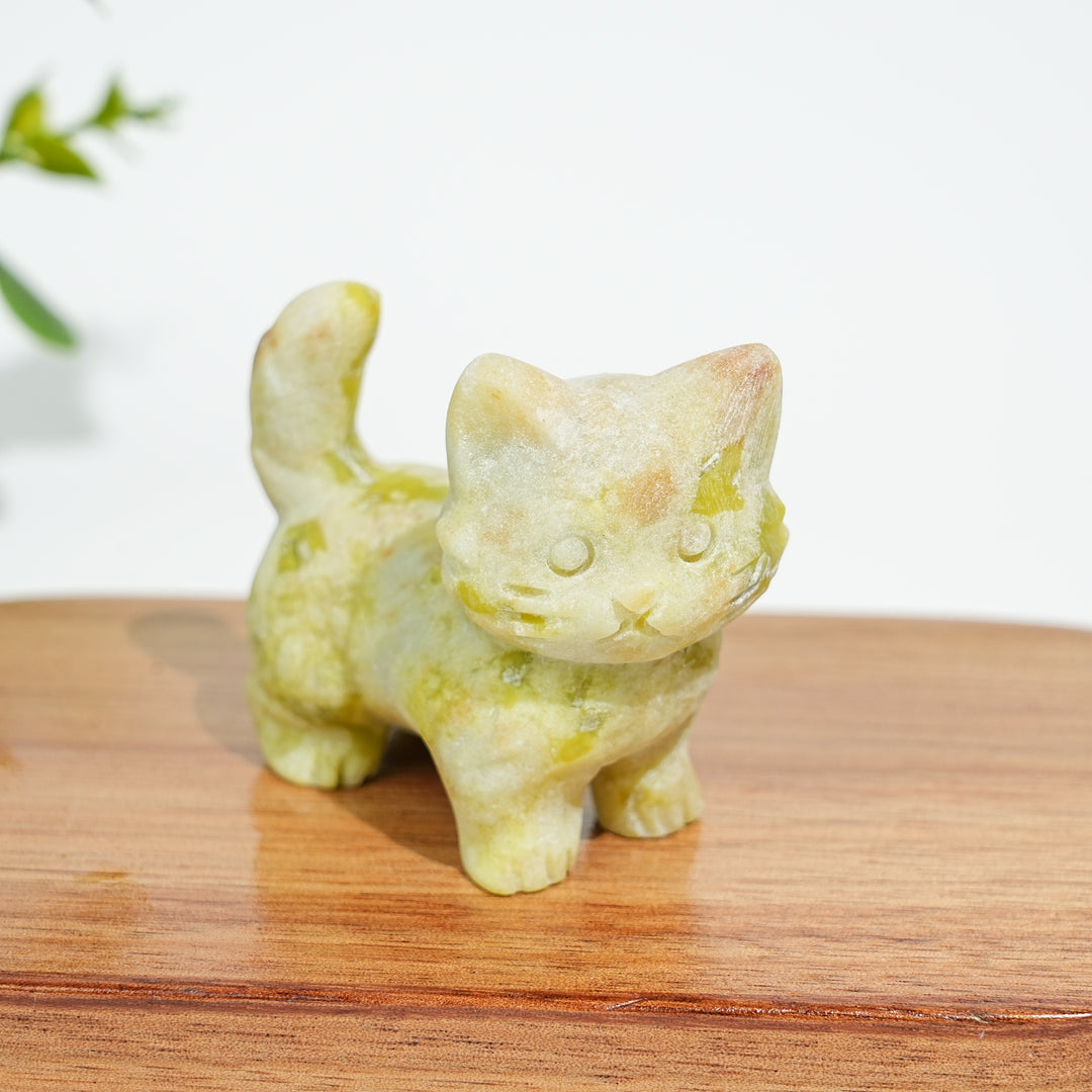 Natural Crystal Cat Carving With Raised Tail