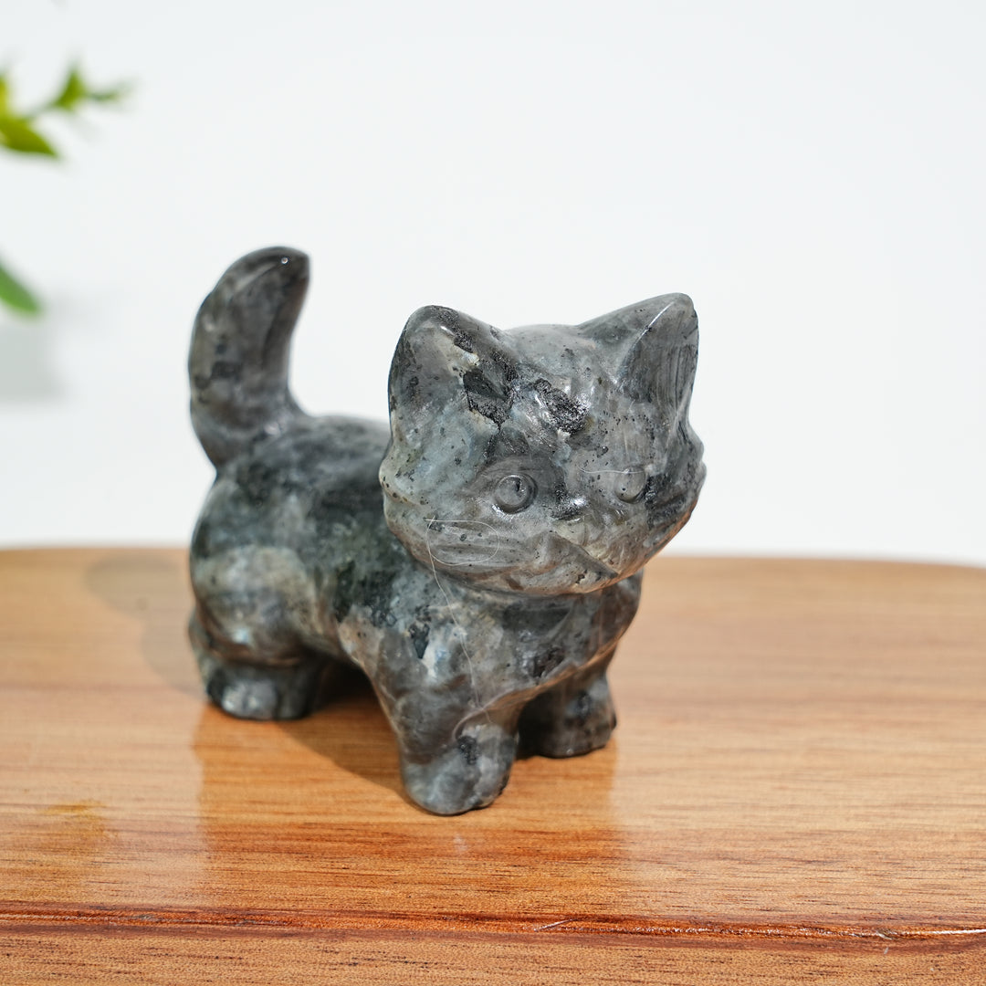 Natural Crystal Cat Carving With Raised Tail