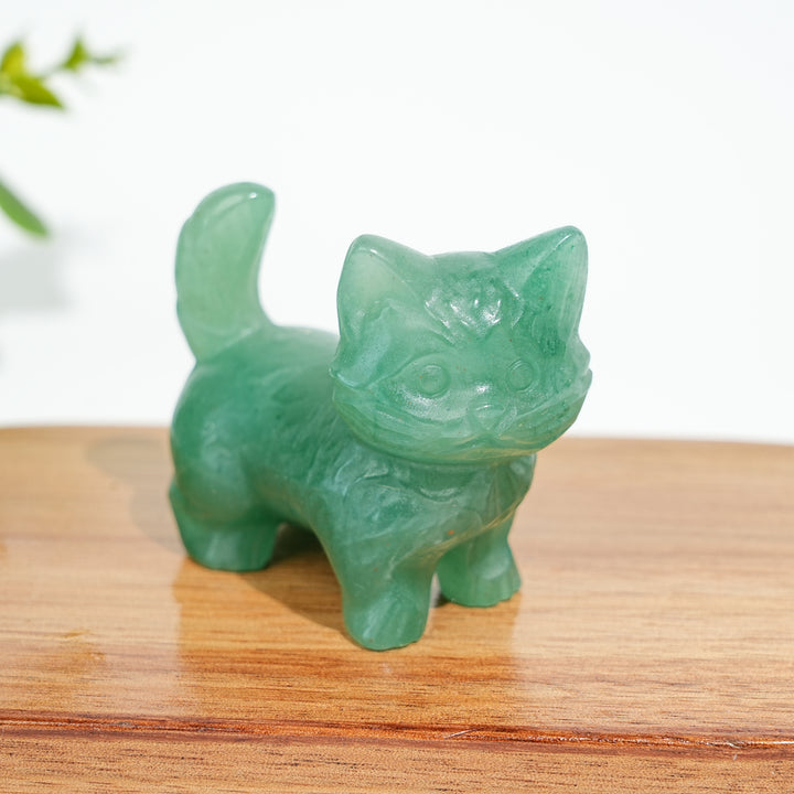 Natural Crystal Cat Carving With Raised Tail