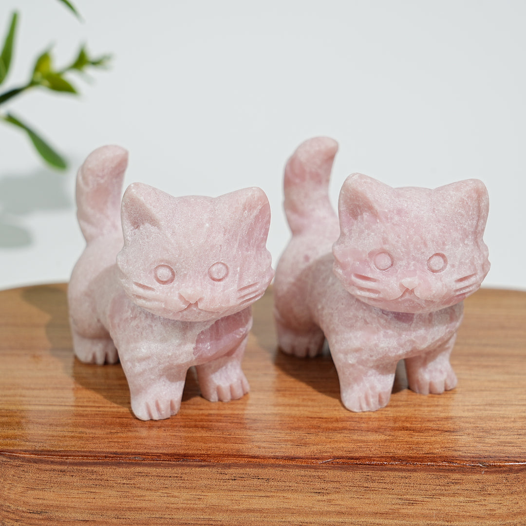 Natural Crystal Cat Carving With Raised Tail