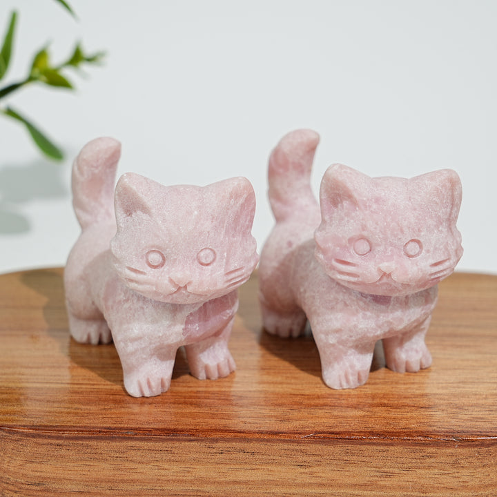 Natural Crystal Cat Carving With Raised Tail