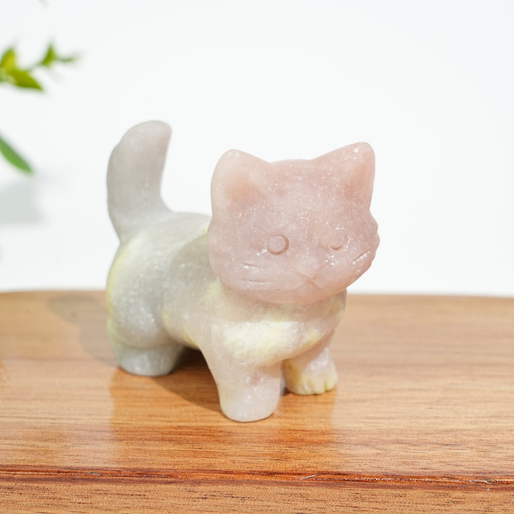 Natural Crystal Cat Carving With Raised Tail