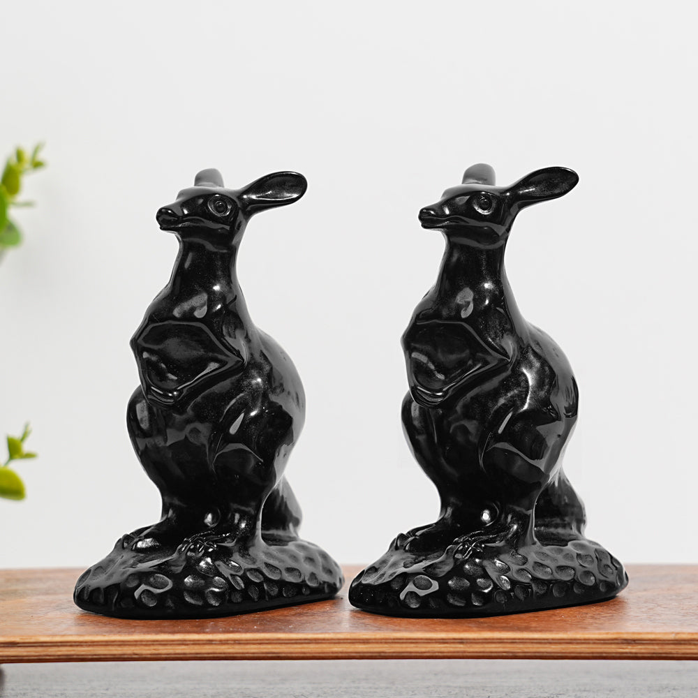 Natural Crystal Carved Obsidian Kangaroo