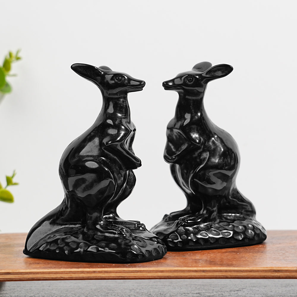 Natural Crystal Carved Obsidian Kangaroo