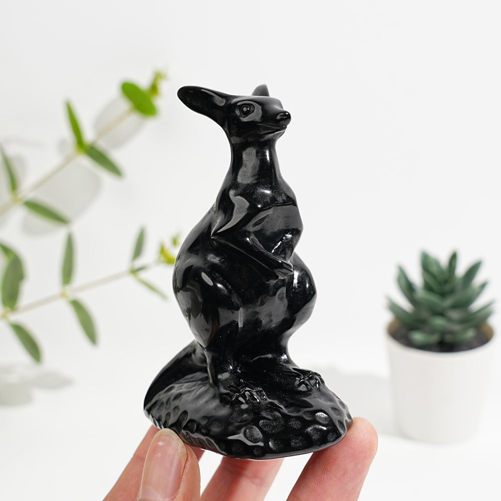 Natural Crystal Carved Obsidian Kangaroo