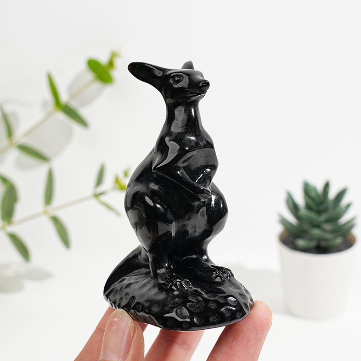Natural Crystal Carved Obsidian Kangaroo