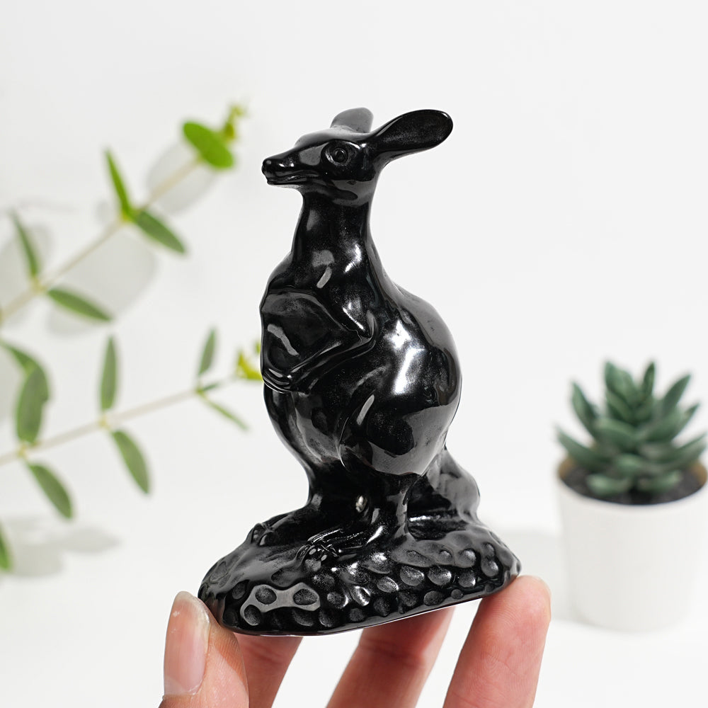 Natural Crystal Carved Obsidian Kangaroo