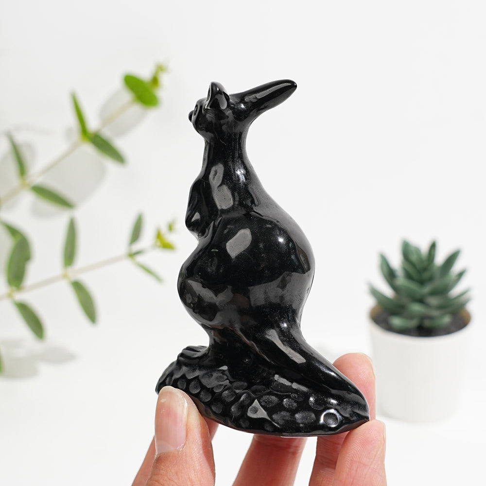 Natural Crystal Carved Obsidian Kangaroo