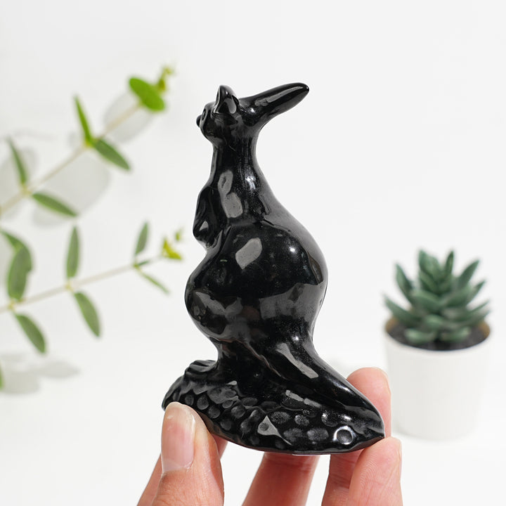 Natural Crystal Carved Obsidian Kangaroo