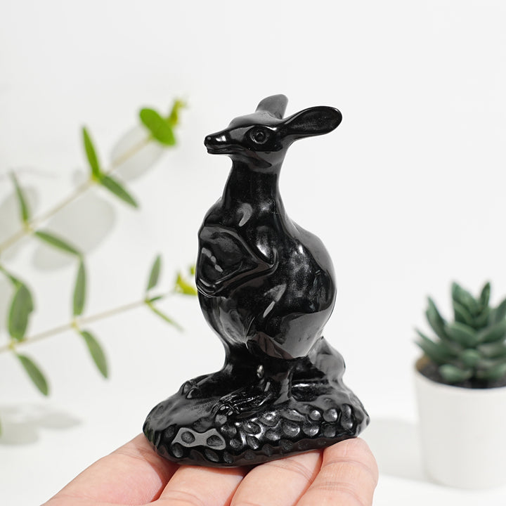 Natural Crystal Carved Obsidian Kangaroo