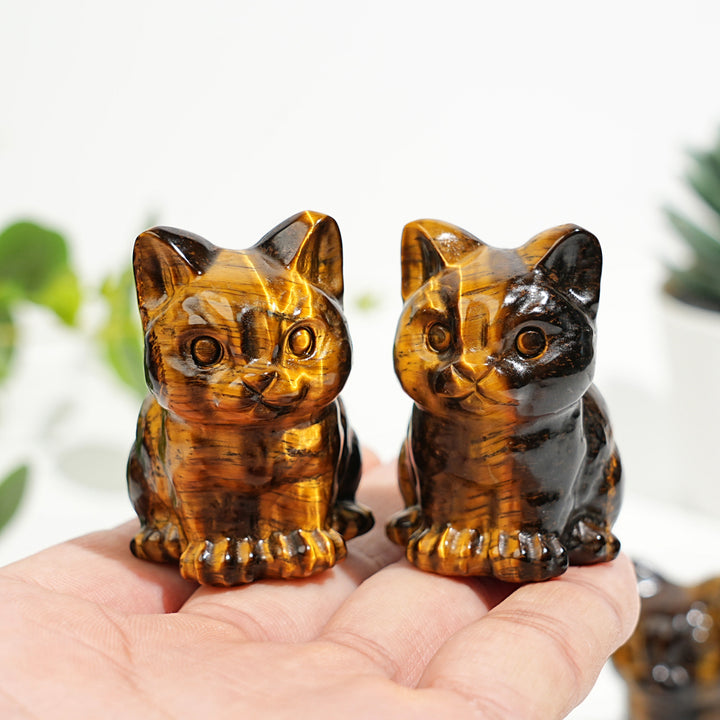 Natural Crystal Carved Tiger Eye Sitting Cat