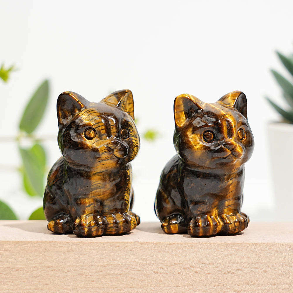 Natural Crystal Carved Tiger Eye Sitting Cat