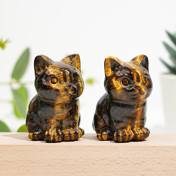 Natural Crystal Carved Tiger Eye Sitting Cat