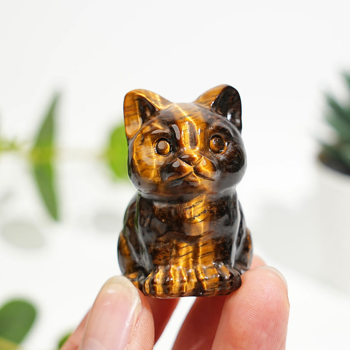 Natural Crystal Carved Tiger Eye Sitting Cat